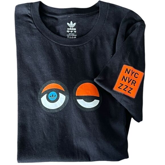 ADIDAS Women's Black T-Shirt With Unique Stylized Eyes Graphic Design Size S - Picture 5 of 7